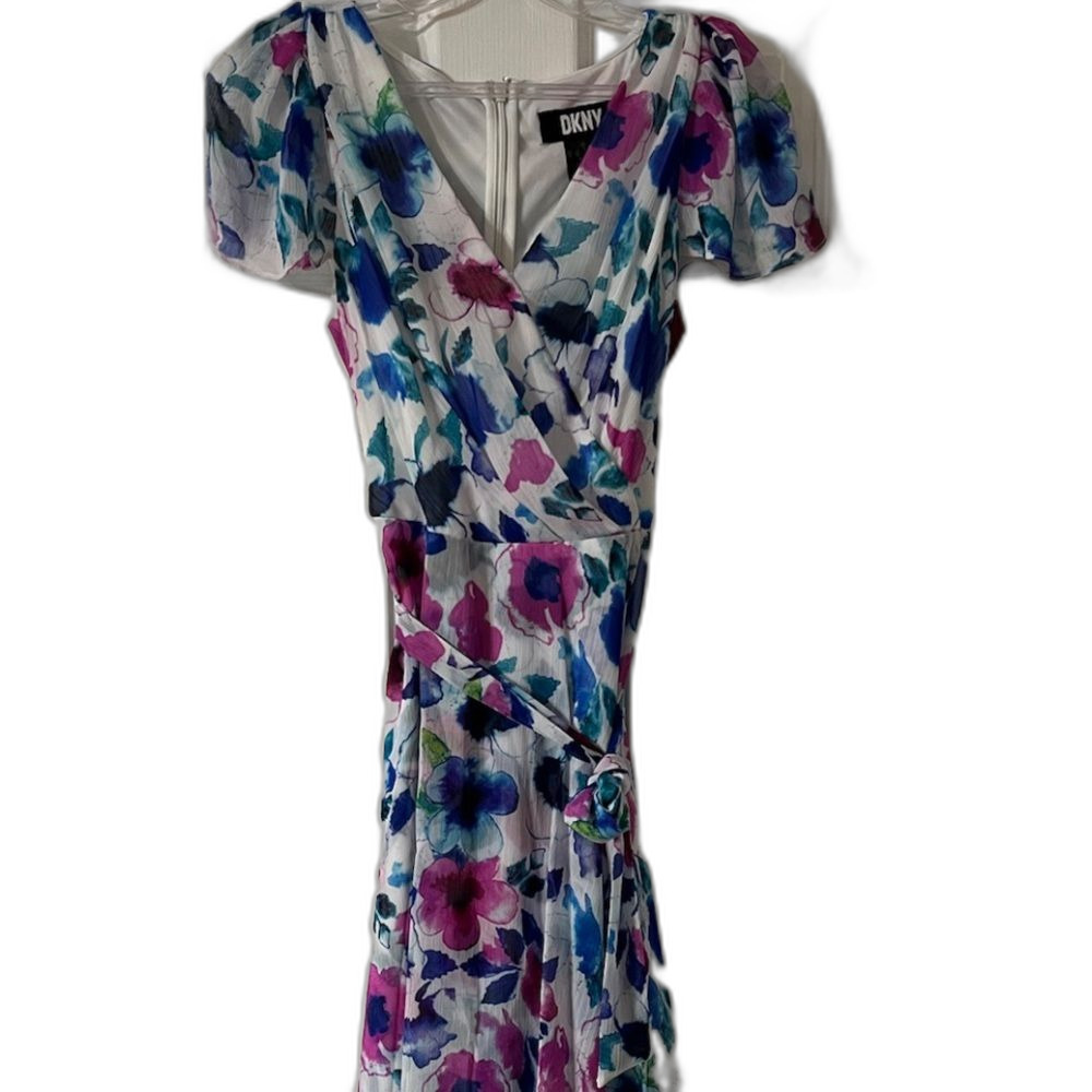 DKNY Floral Print Ruffle Sleeve Fit & Flare Dress Women's Size 4